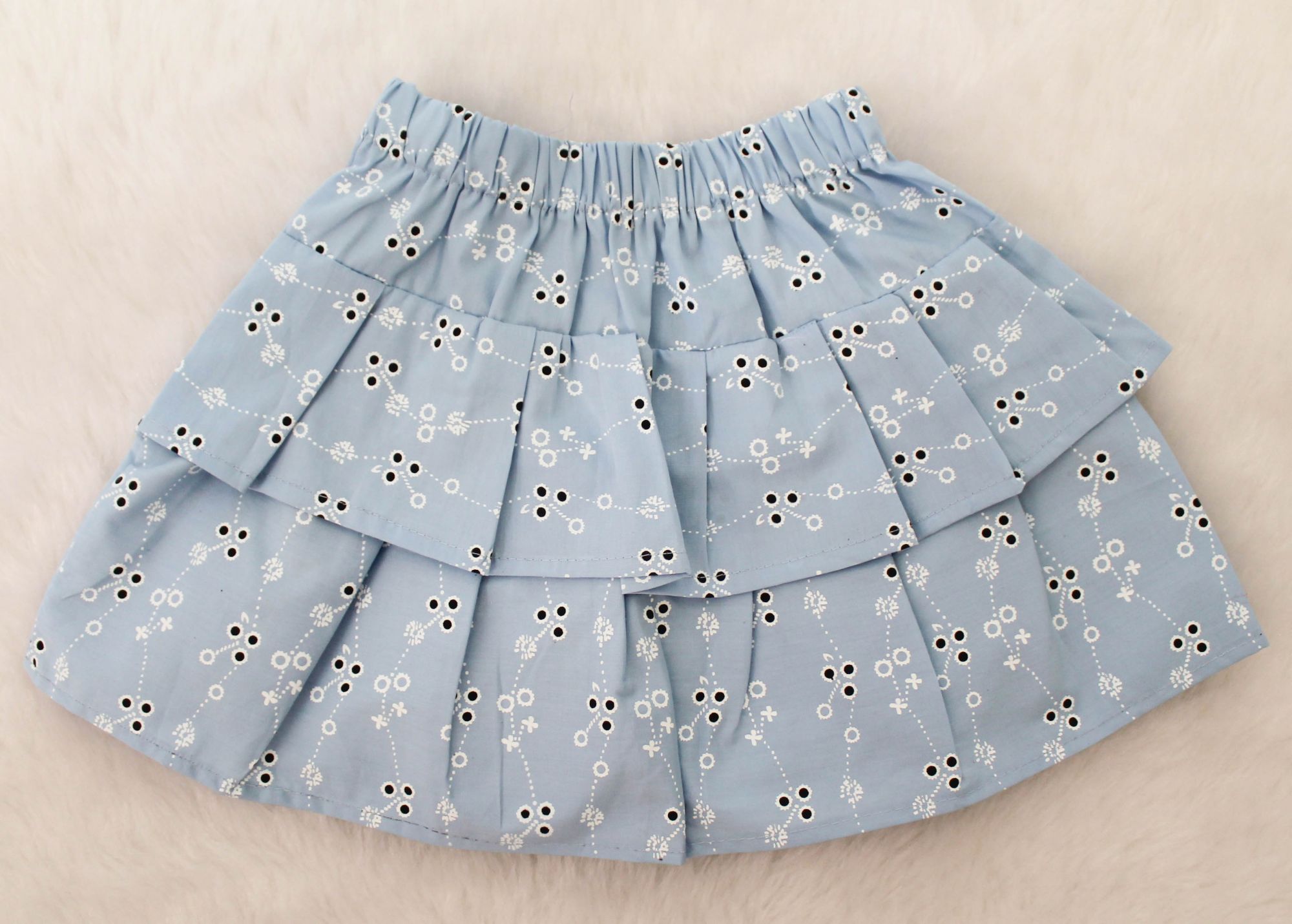 Woonie Sleeveless Embroidered Frill Top With Skirt-Light Blue