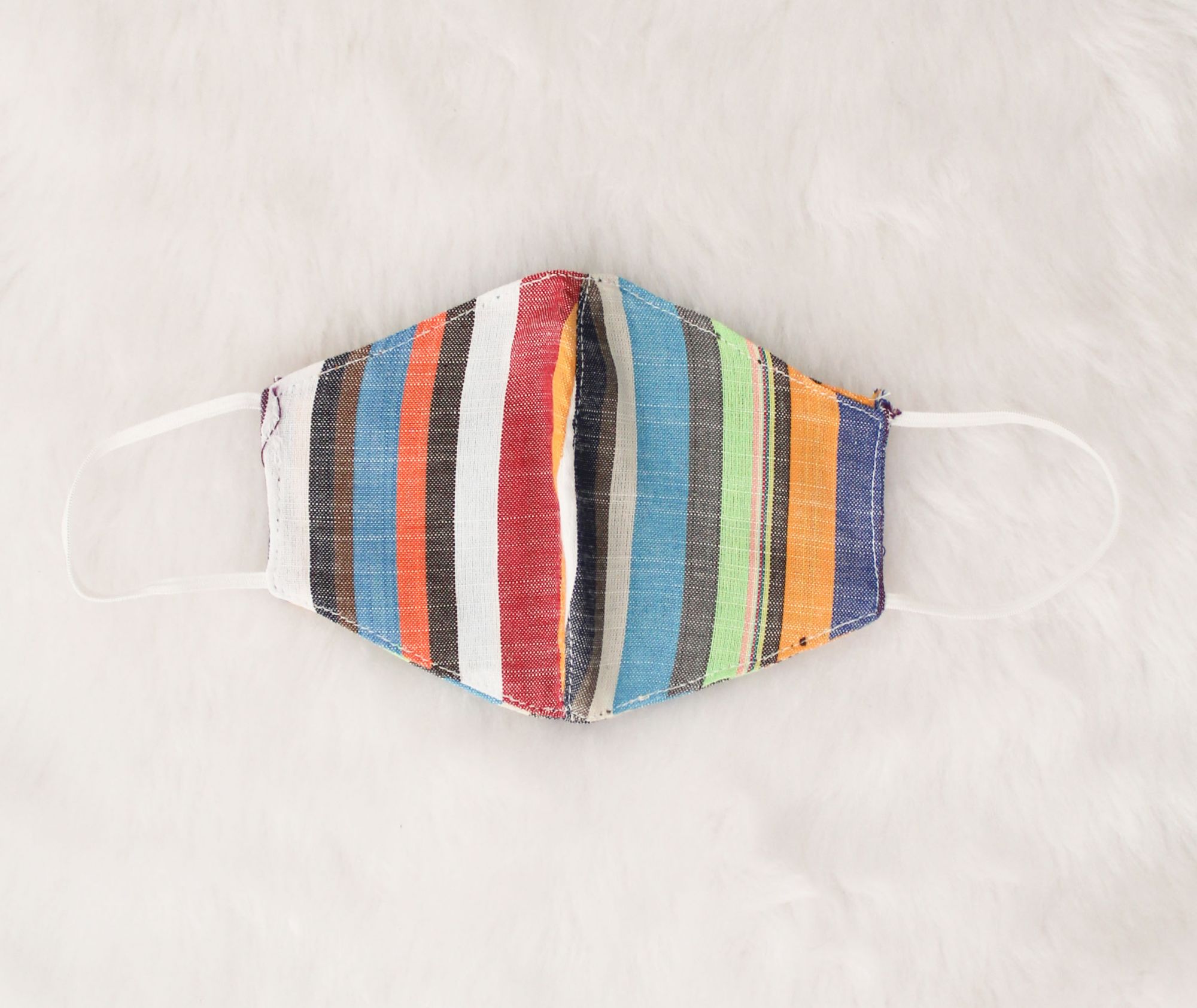 Woonie Sleeveless Striped Pattern Top With Pant & Mask - Multi Colour