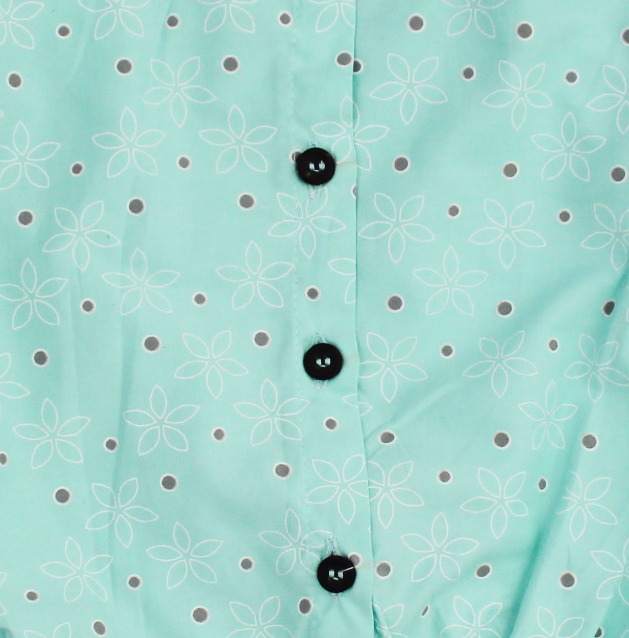 Woonie Puff Sleeves Dot And Floral Motif Print Top With Frill Detail Shorts - Green