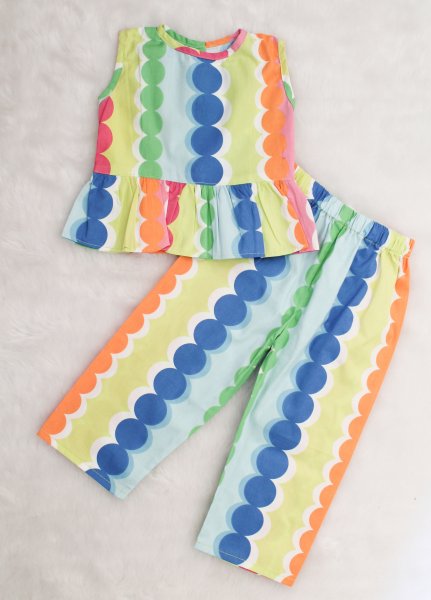 Image of Woonie Sleeveless Bubble Printed Top With Bottom - Multicolored