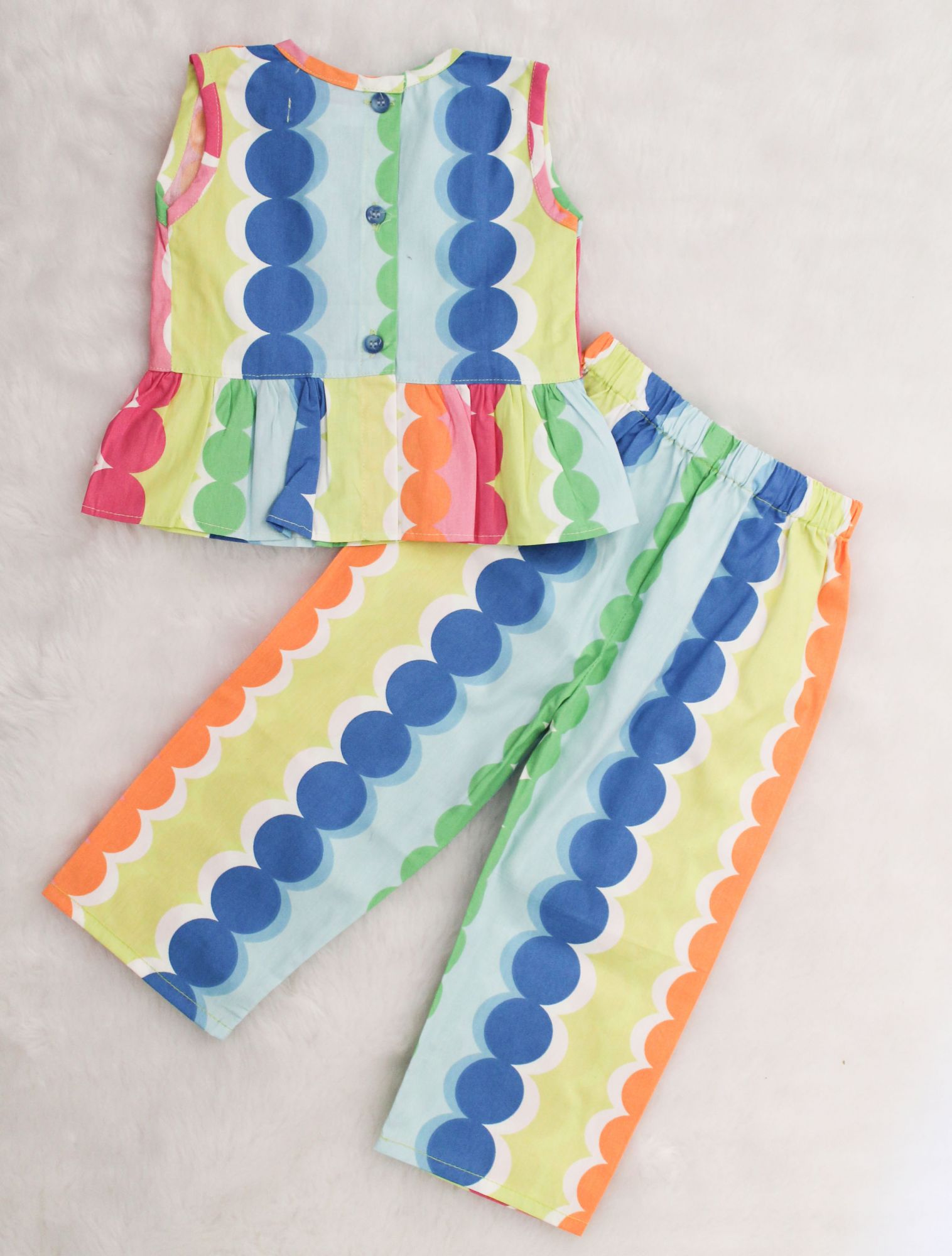 Woonie Sleeveless Bubble Printed Top With Bottom  Multicolored