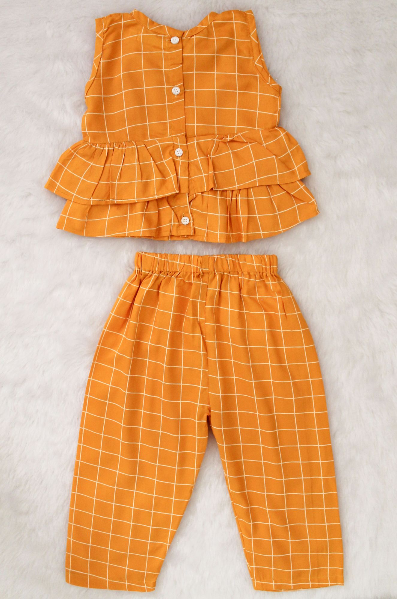 Woonie Sleeveless Checked Top With Pant  Yellow
