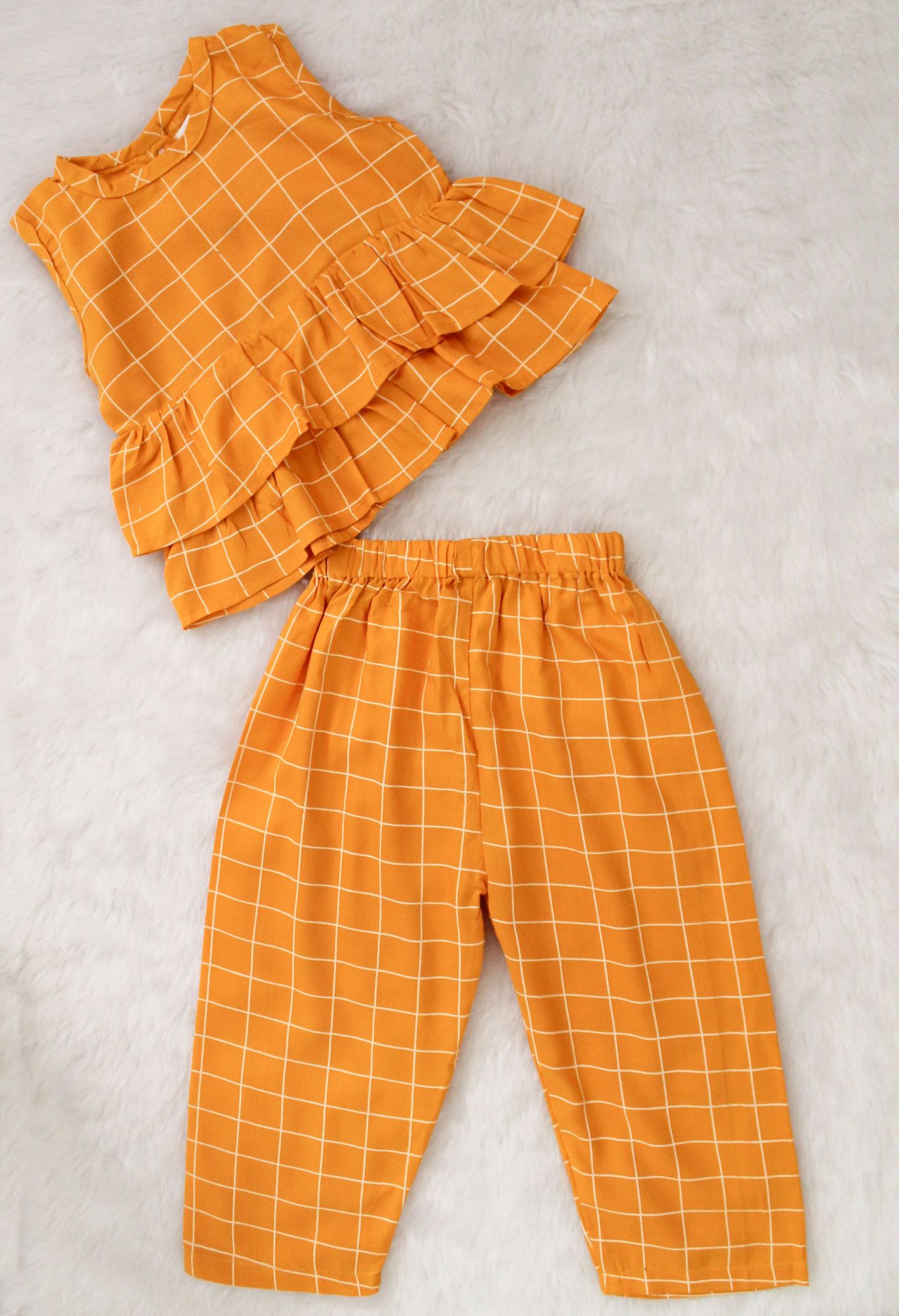 Woonie Sleeveless Checked Top With Pant  Yellow