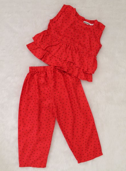Image of Woonie Sleeveless Printed Top With Pant - Red