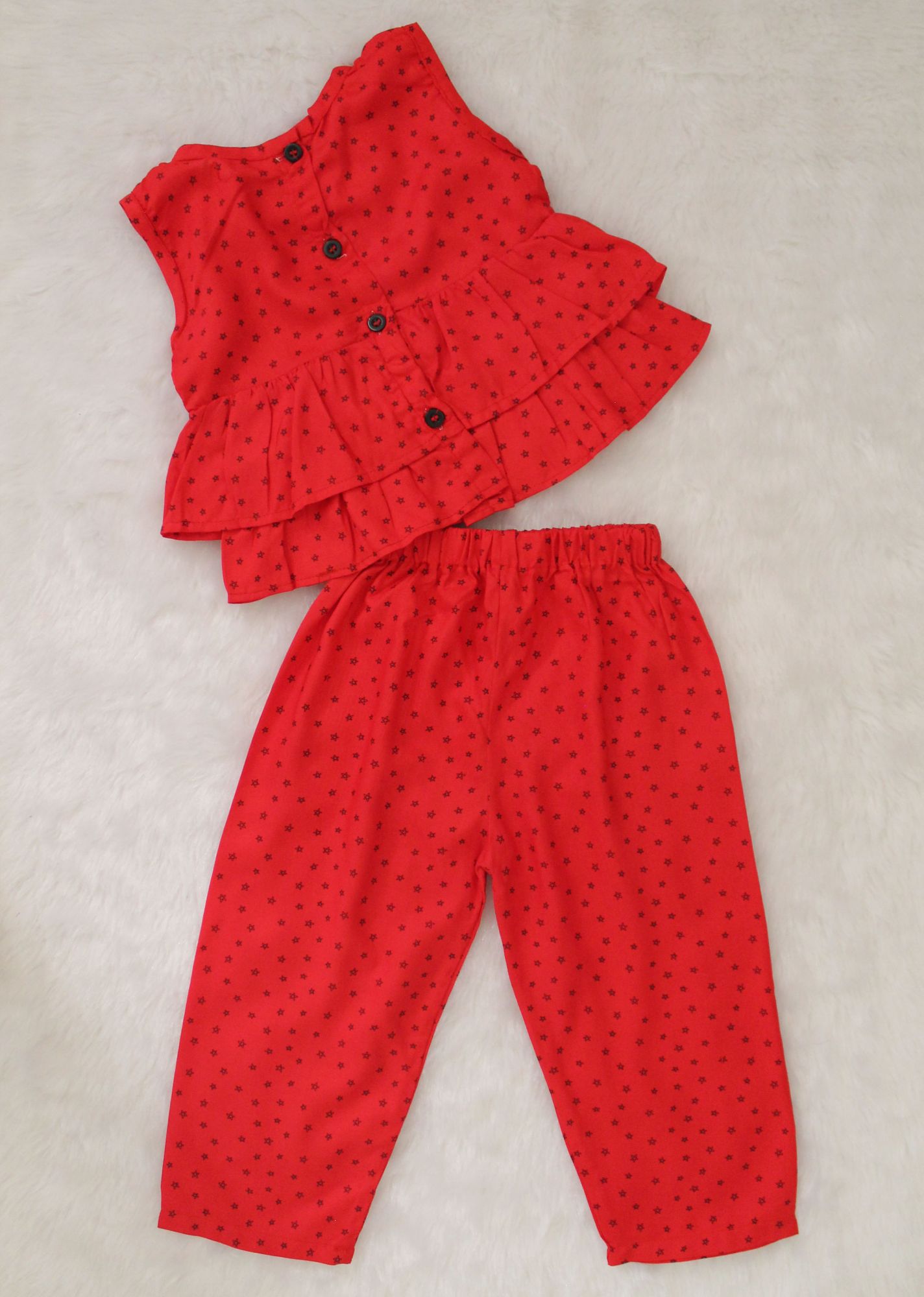 Woonie Sleeveless Printed Top With Pant  Red