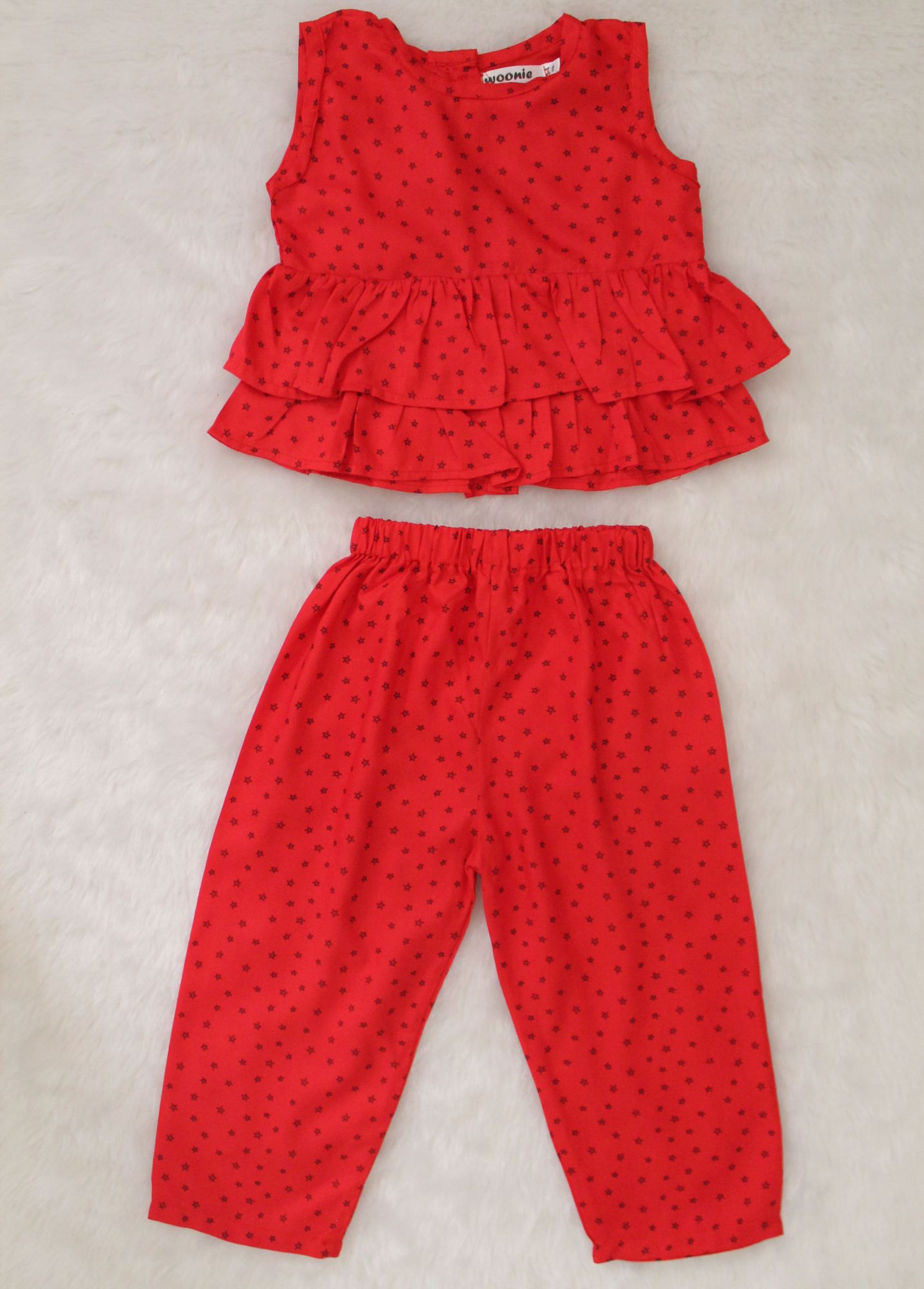 Woonie Sleeveless Printed Top With Pant  Red