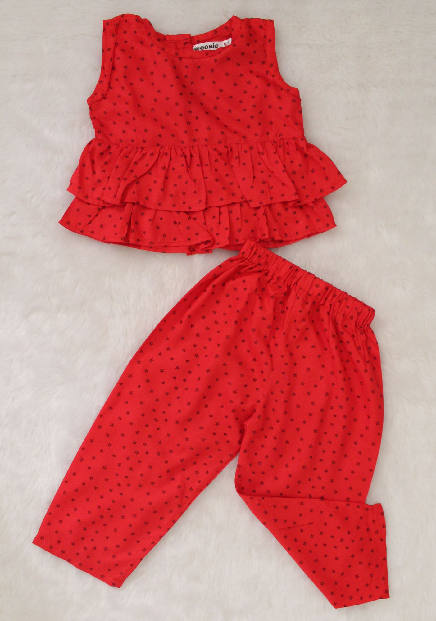 Woonie Sleeveless Printed Top With Pant  Red