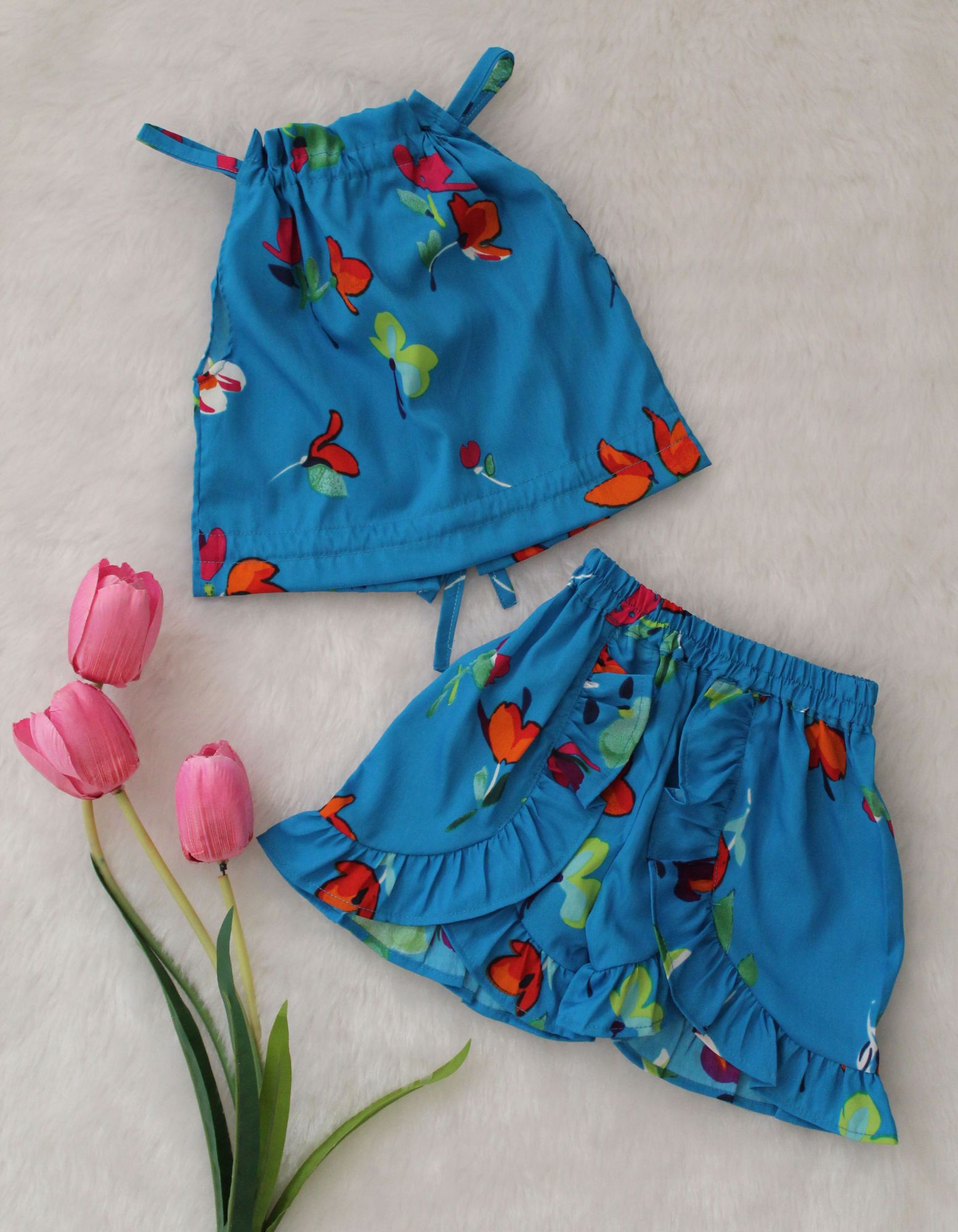 Woonie Stylish Top With Shorts-Blue