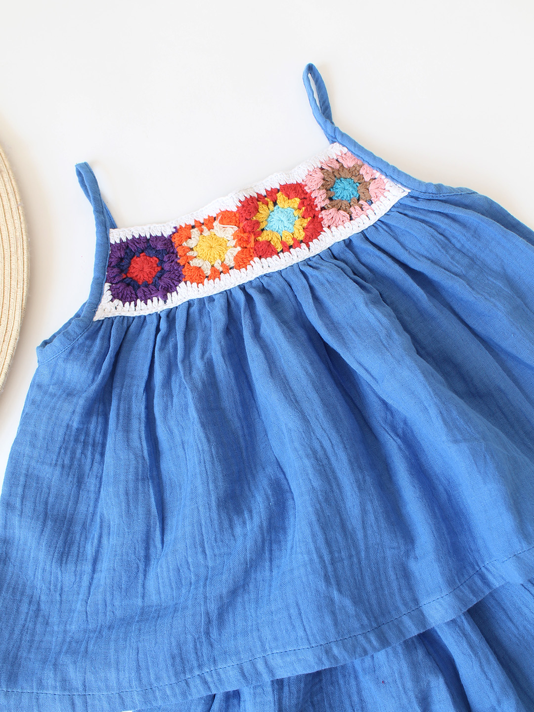 Woonie Floral Crochet Designed Top & Coordinating Shorts Set - Blue