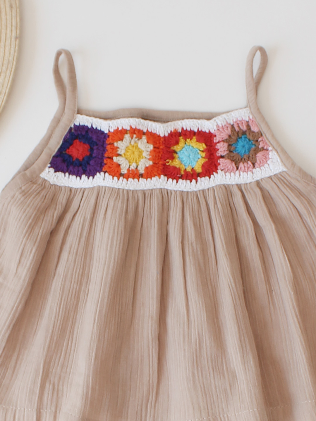 Woonie Floral Crochet Designed Top & Coordinating Shorts Set - Beige