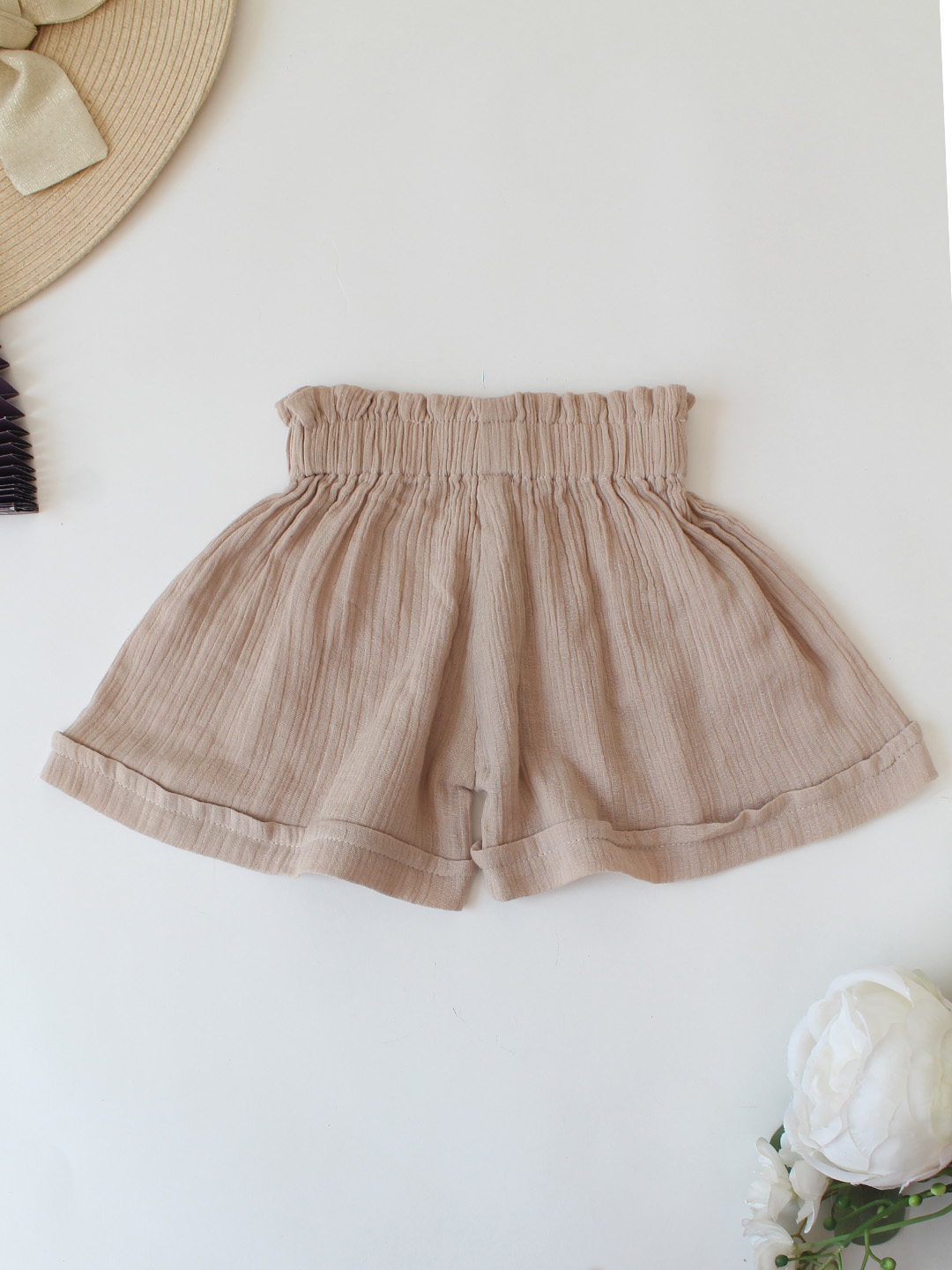 Woonie Floral Crochet Designed Top & Coordinating Shorts Set - Beige