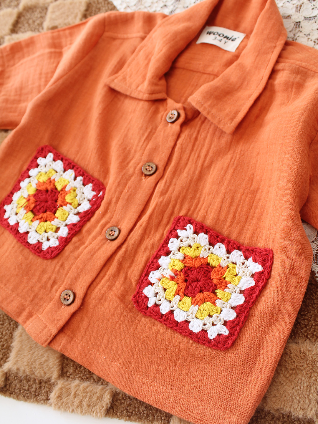 Woonie Pocket Detailed Shirt & Coordinating Shorts Set - Orange