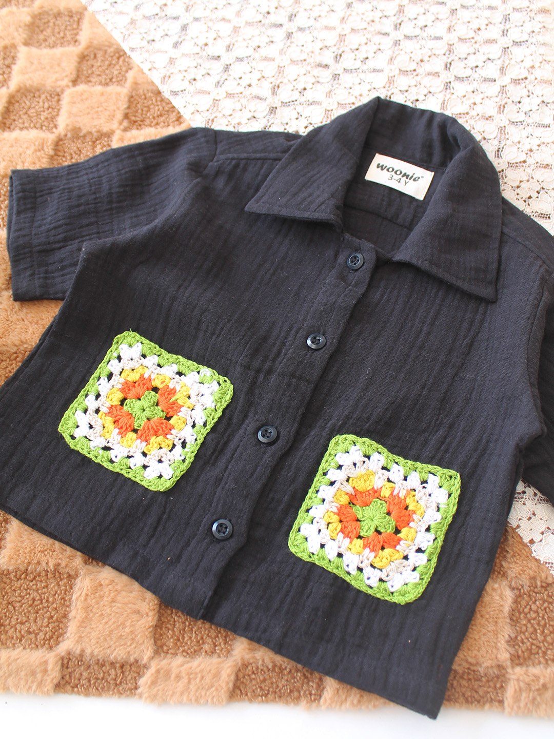 Woonie Pocket Detailed Shirt & Coordinating Shorts Set - Black