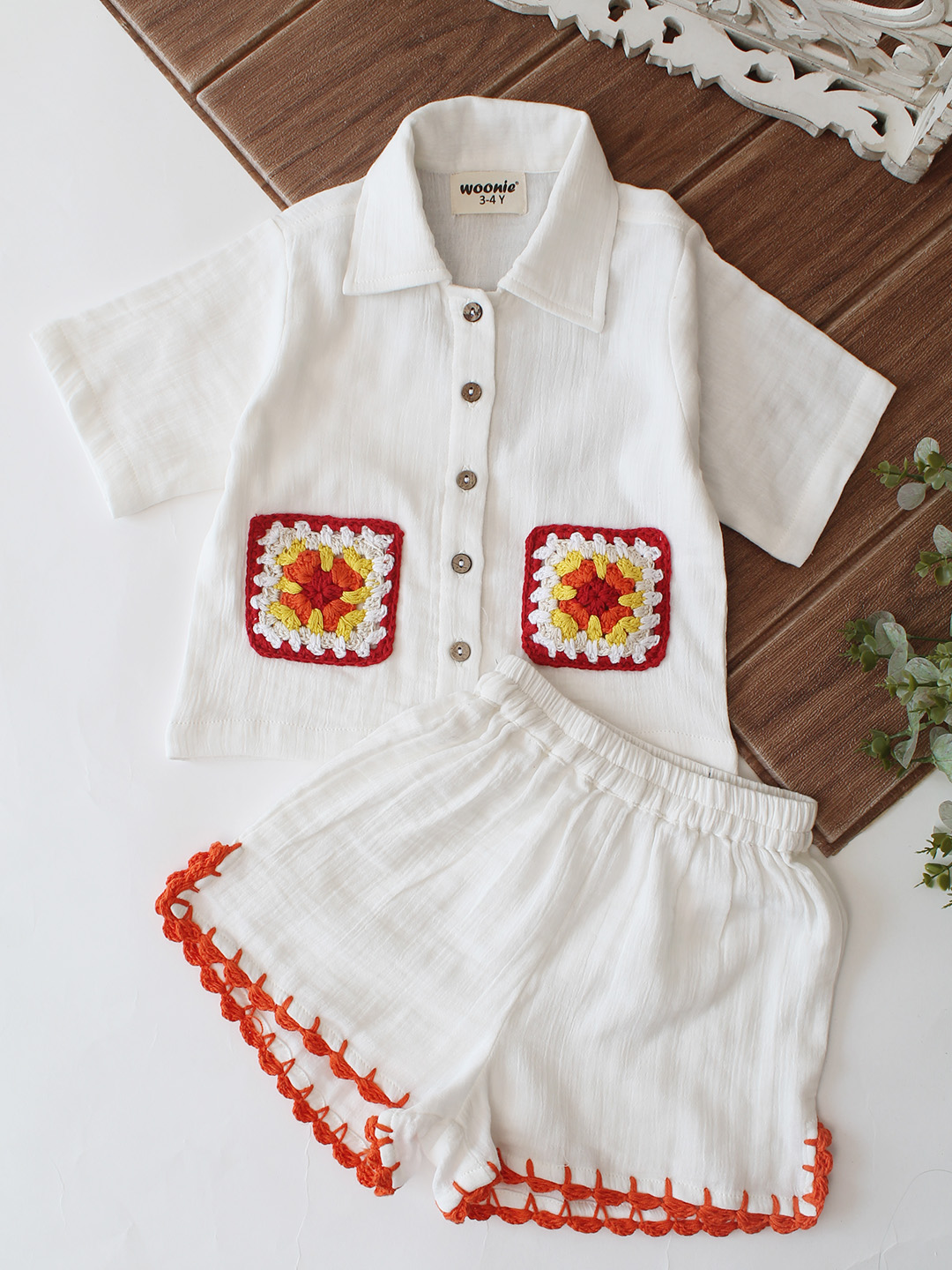 Woonie Pocket Detailed Shirt & Coordinating Shorts Set - White