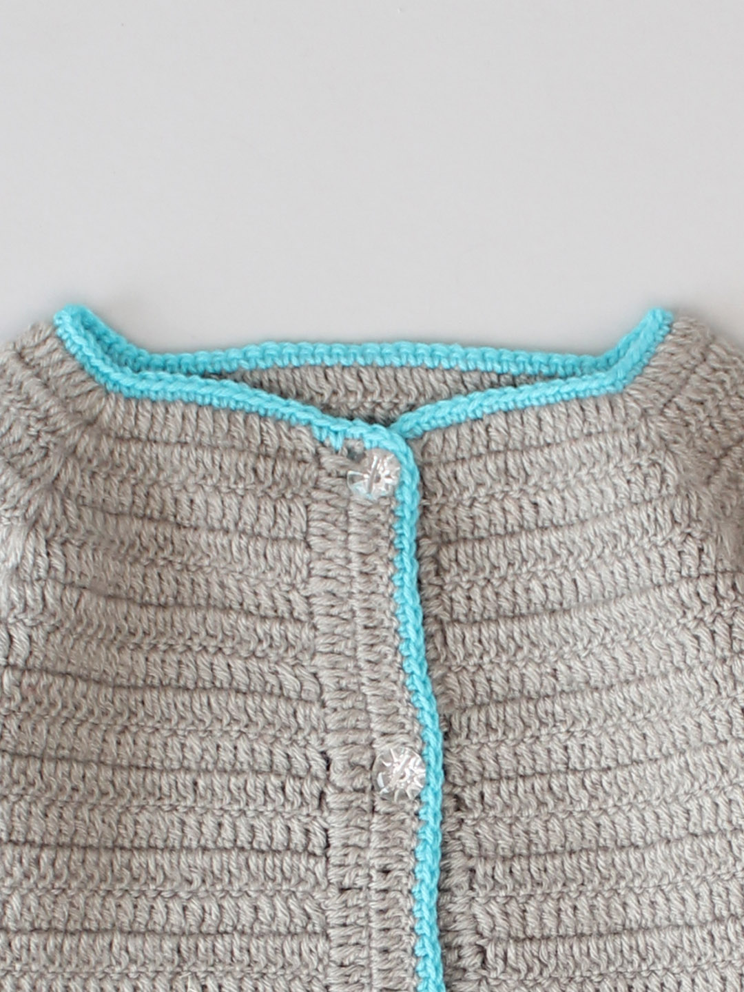Hand Crochet Teddy Applique Sweater for Infants - Grey
