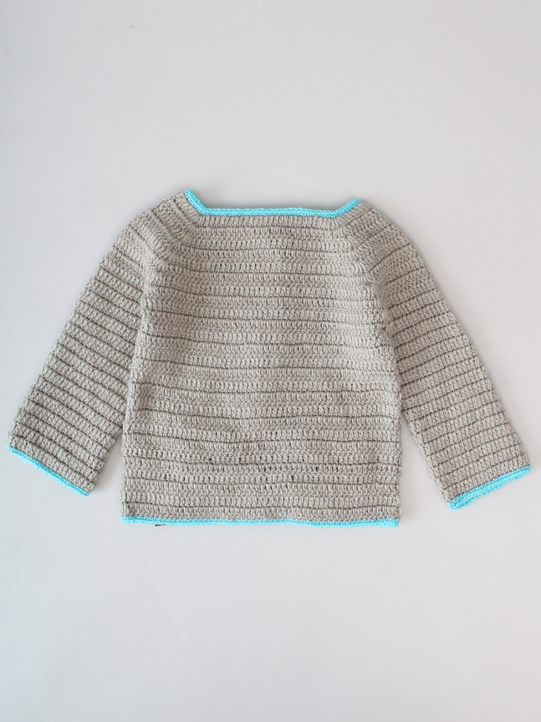 Hand Crochet Teddy Applique Sweater for Infants - Grey