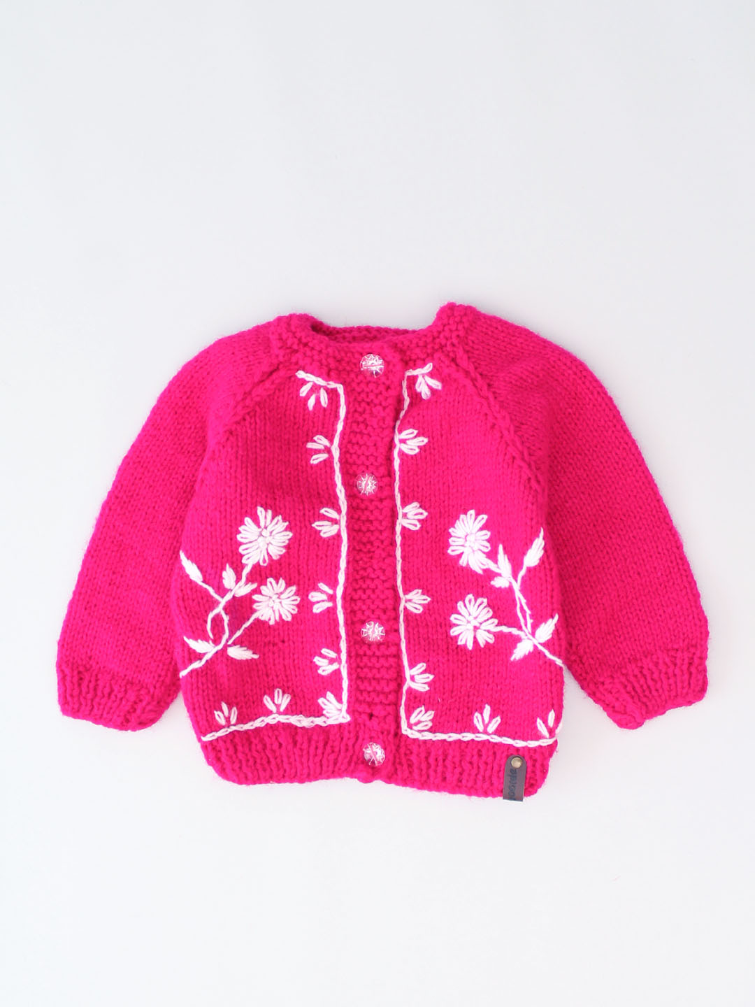 Hand Embroidered Front Open Knitted Sweater - Magenta