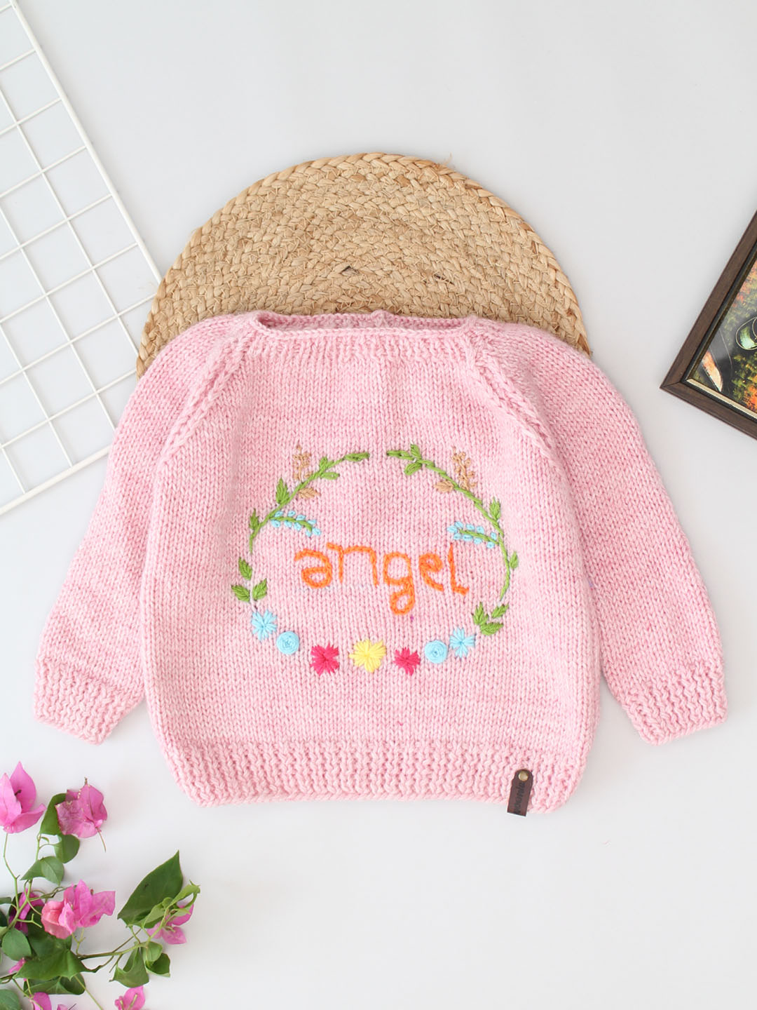 Hand Embroidered Personalised Knitted Sweater - Pink