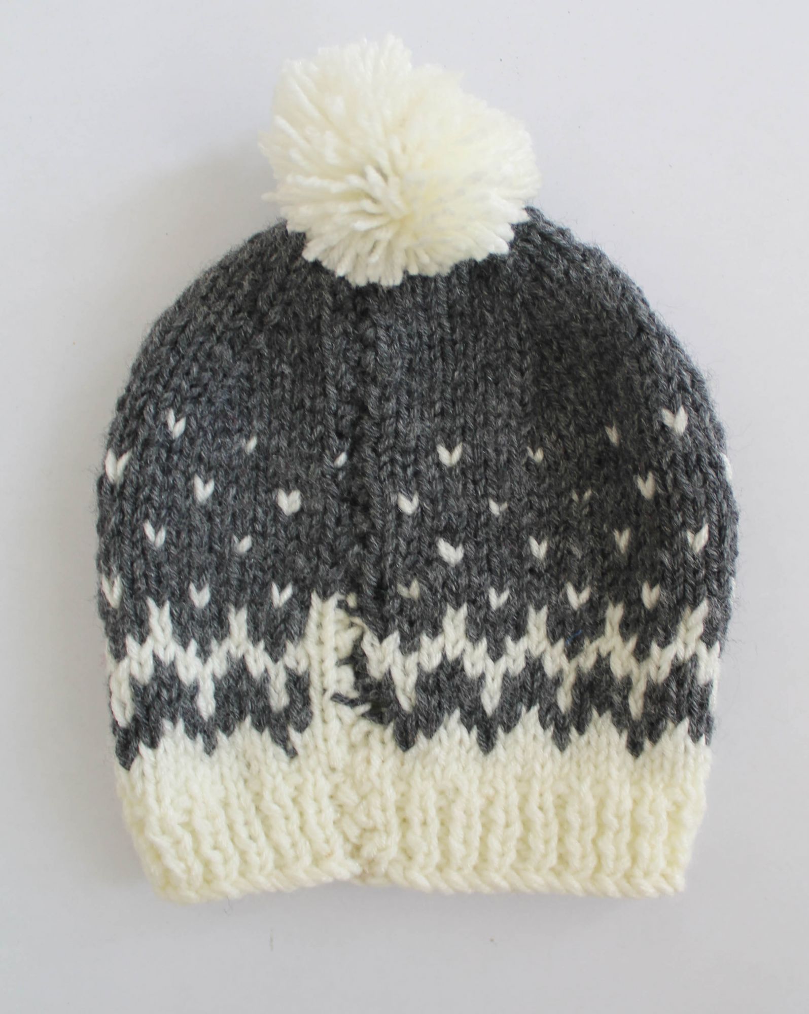 Hand Knitted Fair Isle Pattern Cap for Kids - Grey Woonie