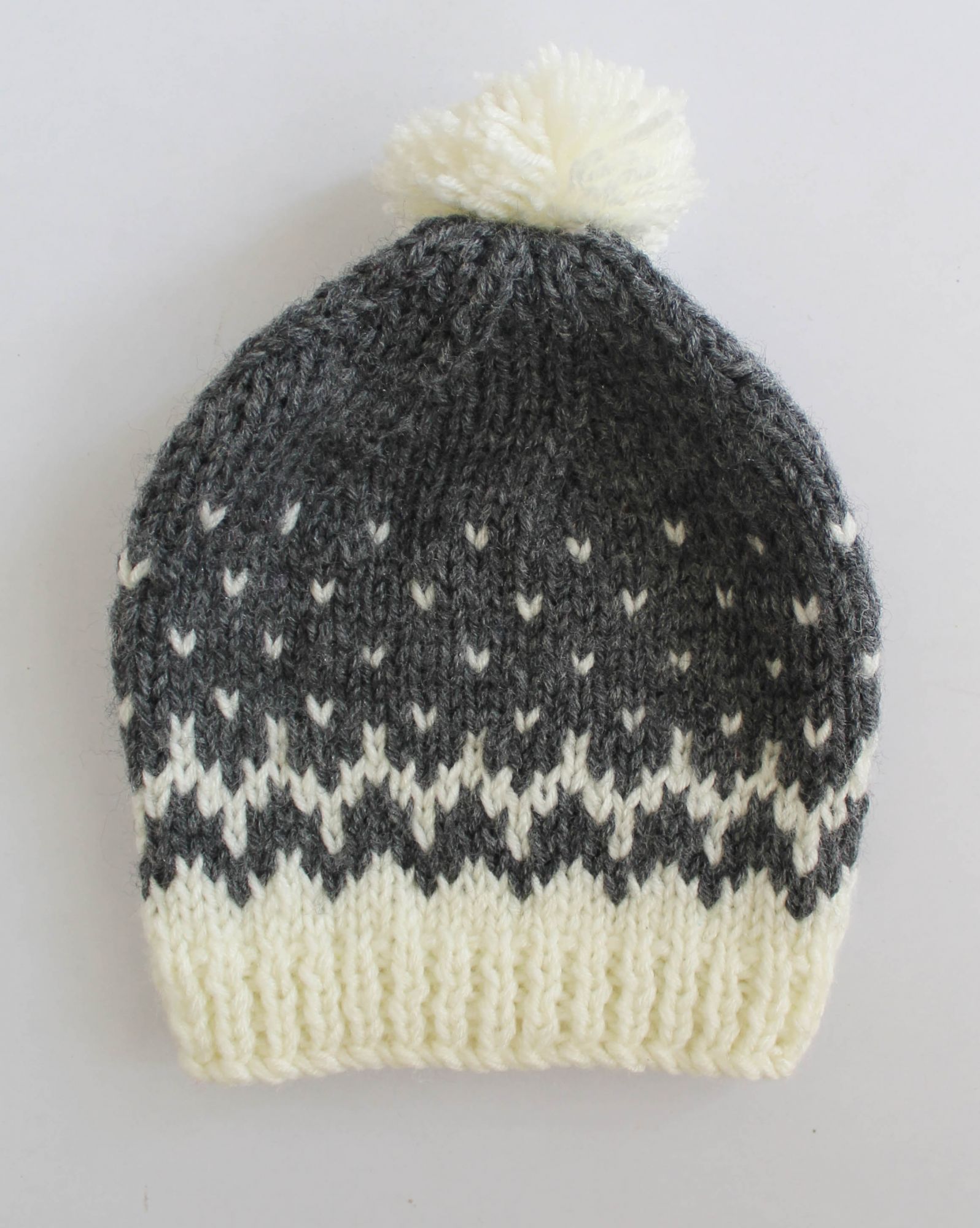 Hand Knitted Fair Isle Pattern Cap for Kids - Grey Woonie