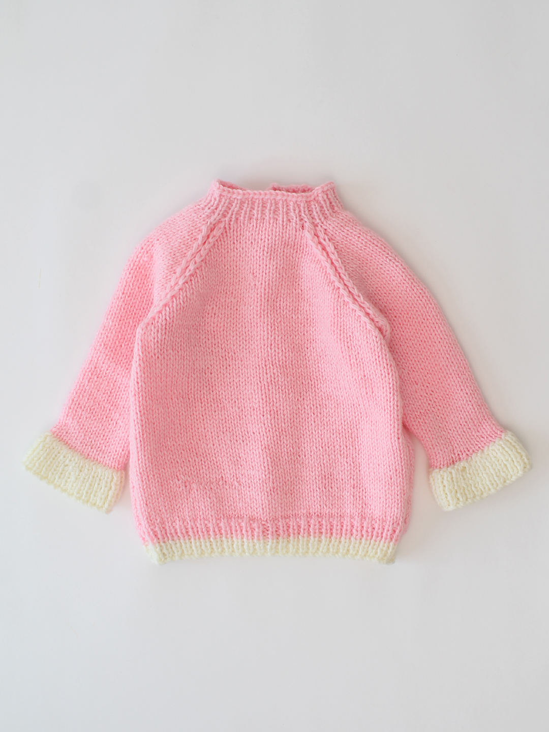 Hand Knitted Front Open Sweater with Scalloped Border - Pink
