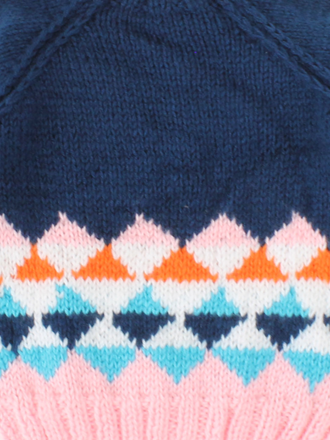 Hand Knitted Geometrical Pattern Sweater For Infants-Navy Blue