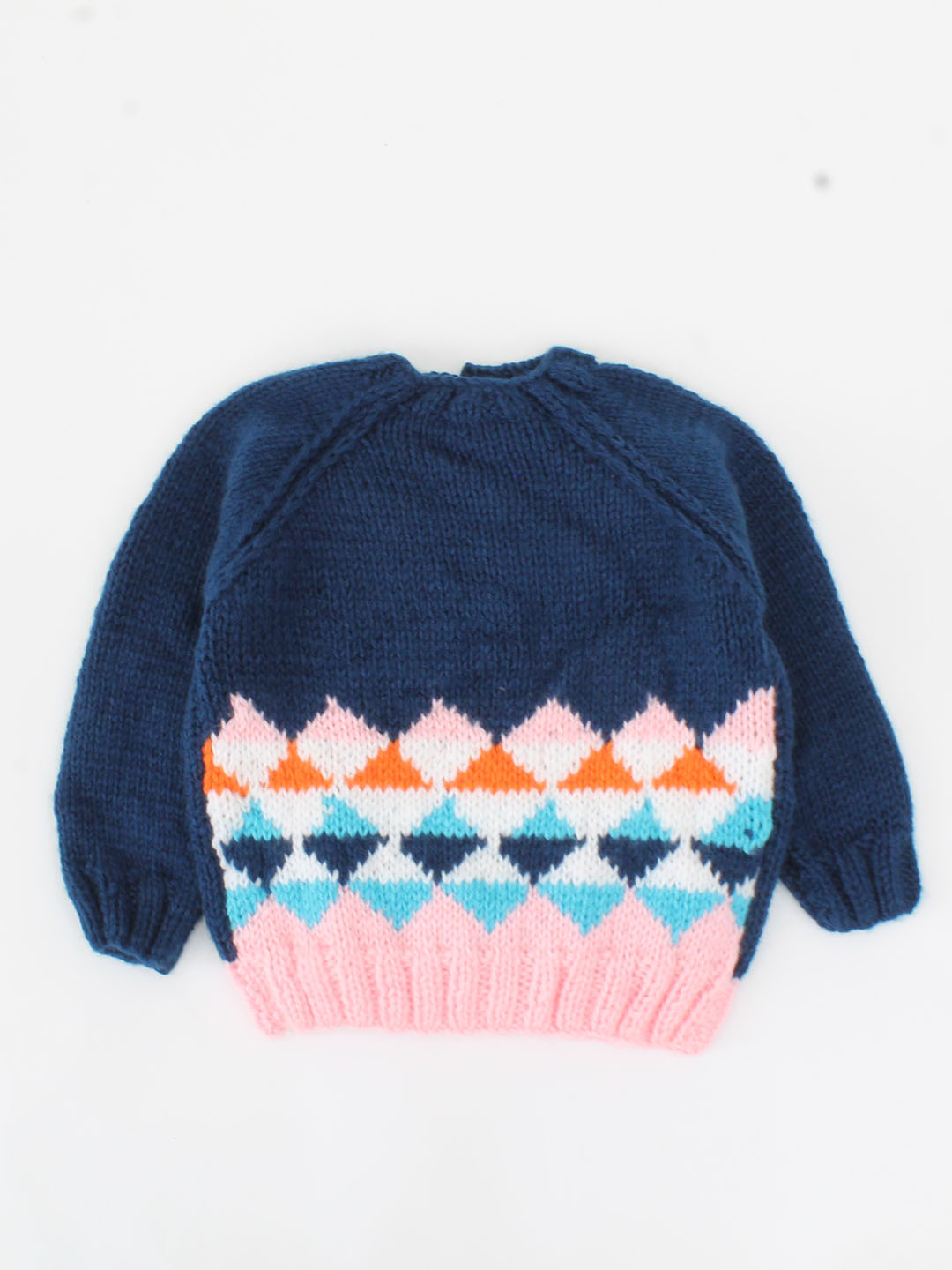 Hand Knitted Geometrical Pattern Sweater For Infants-Navy Blue