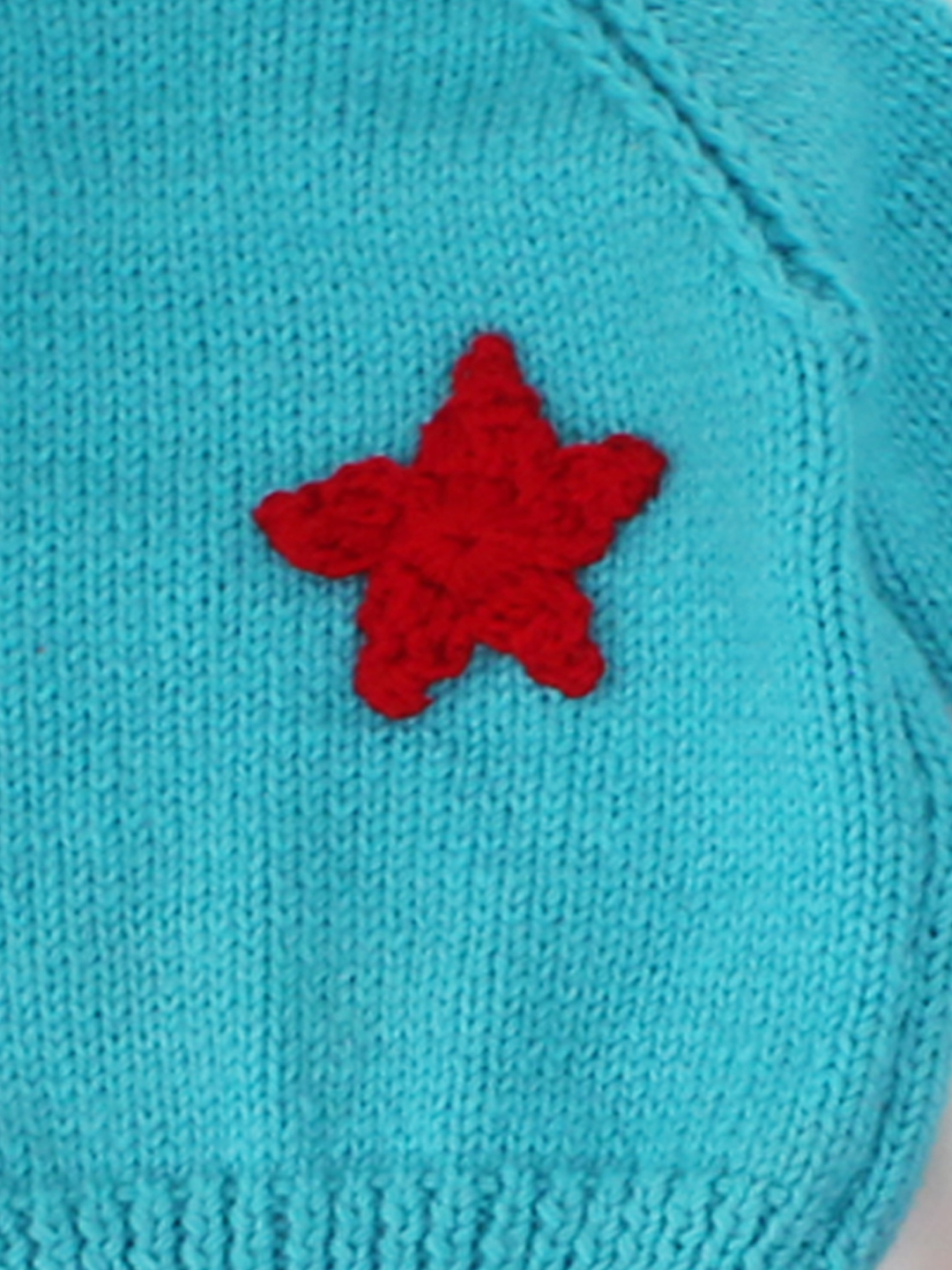 Hand Knitted Star Applique Pullover For Kids - Blue
