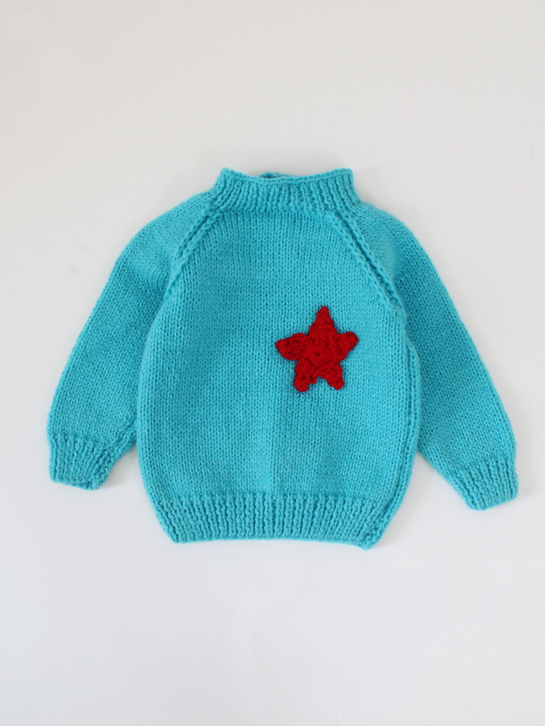 Hand Knitted Star Applique Pullover For Kids - Blue