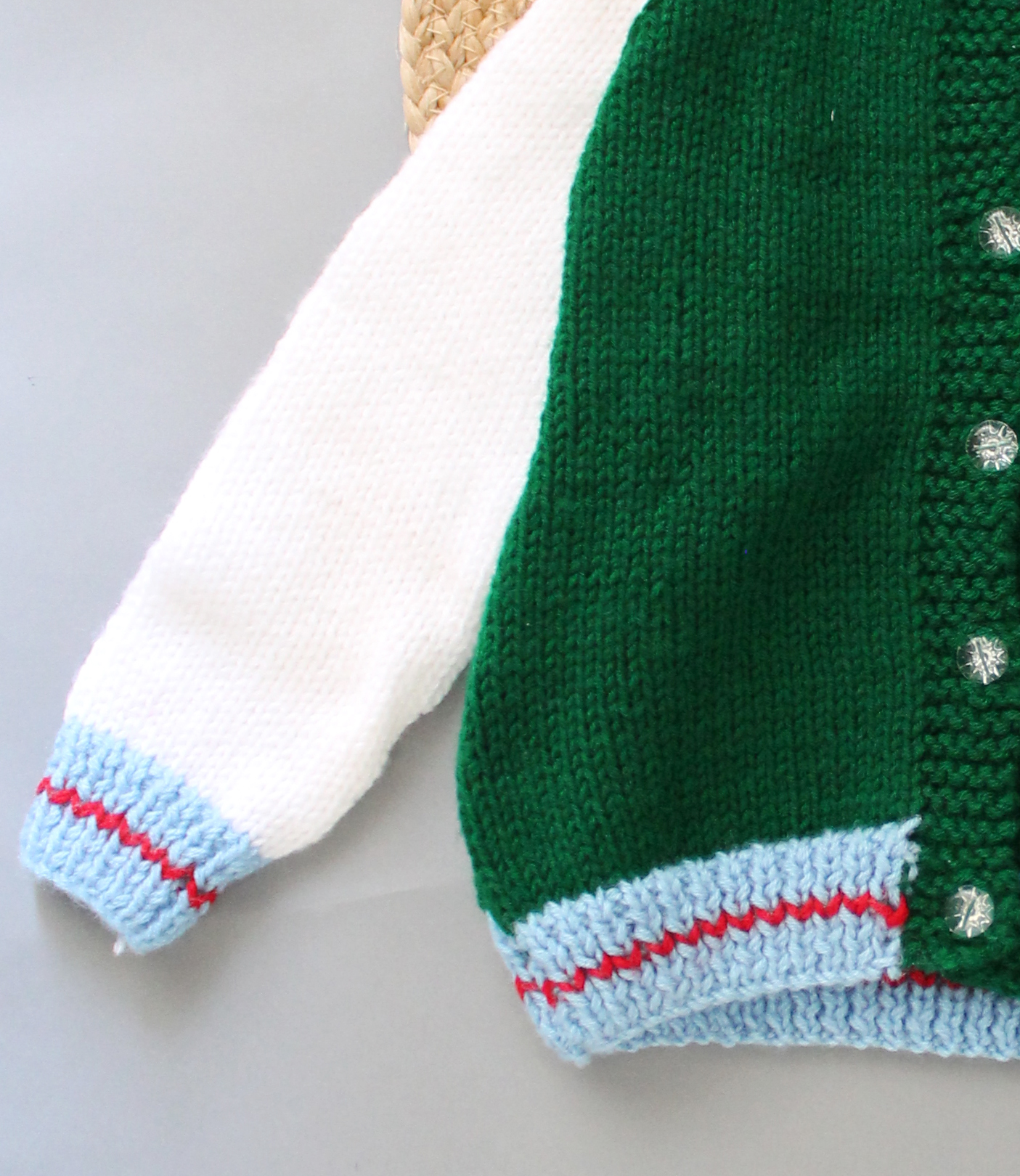 Hand Knitted Varsity Sweater For Newborn - Olive Green