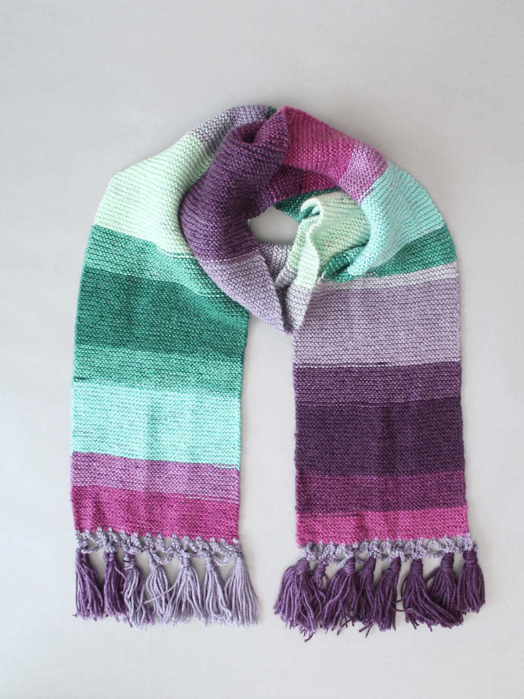 Hand Knitted Winter Muffler with Tassels for Women - Multi