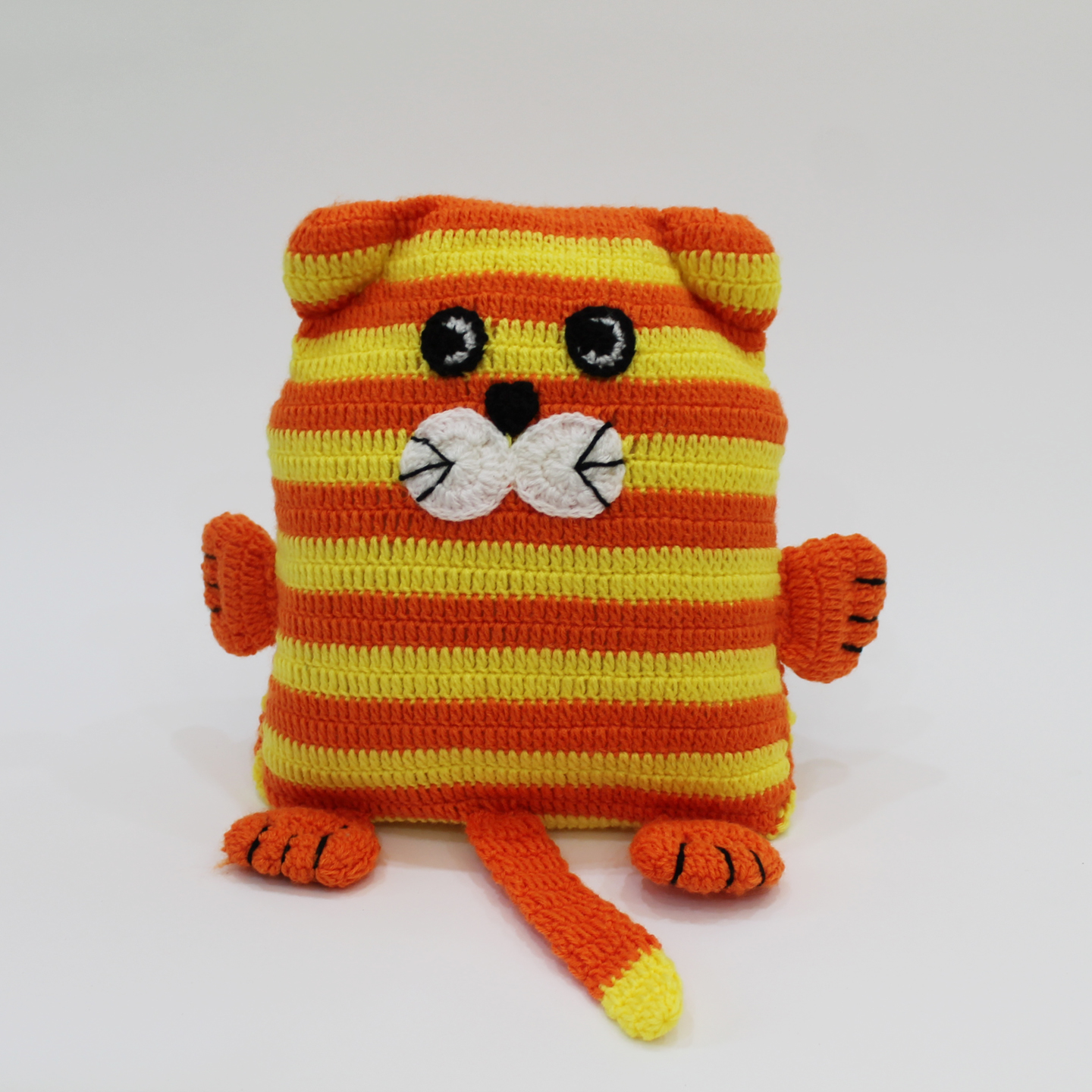 Handcrocheted Cat Shaped Cuddle Cushion with Cover - Orange