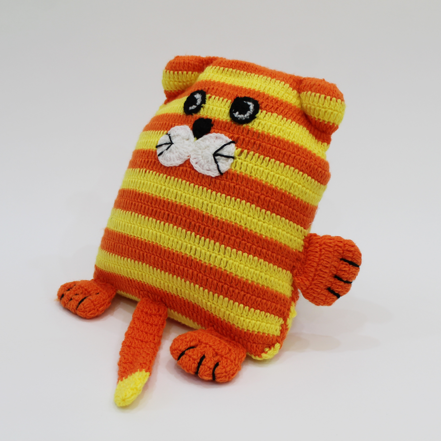 Handcrocheted Cat Shaped Cuddle Cushion with Cover - Orange