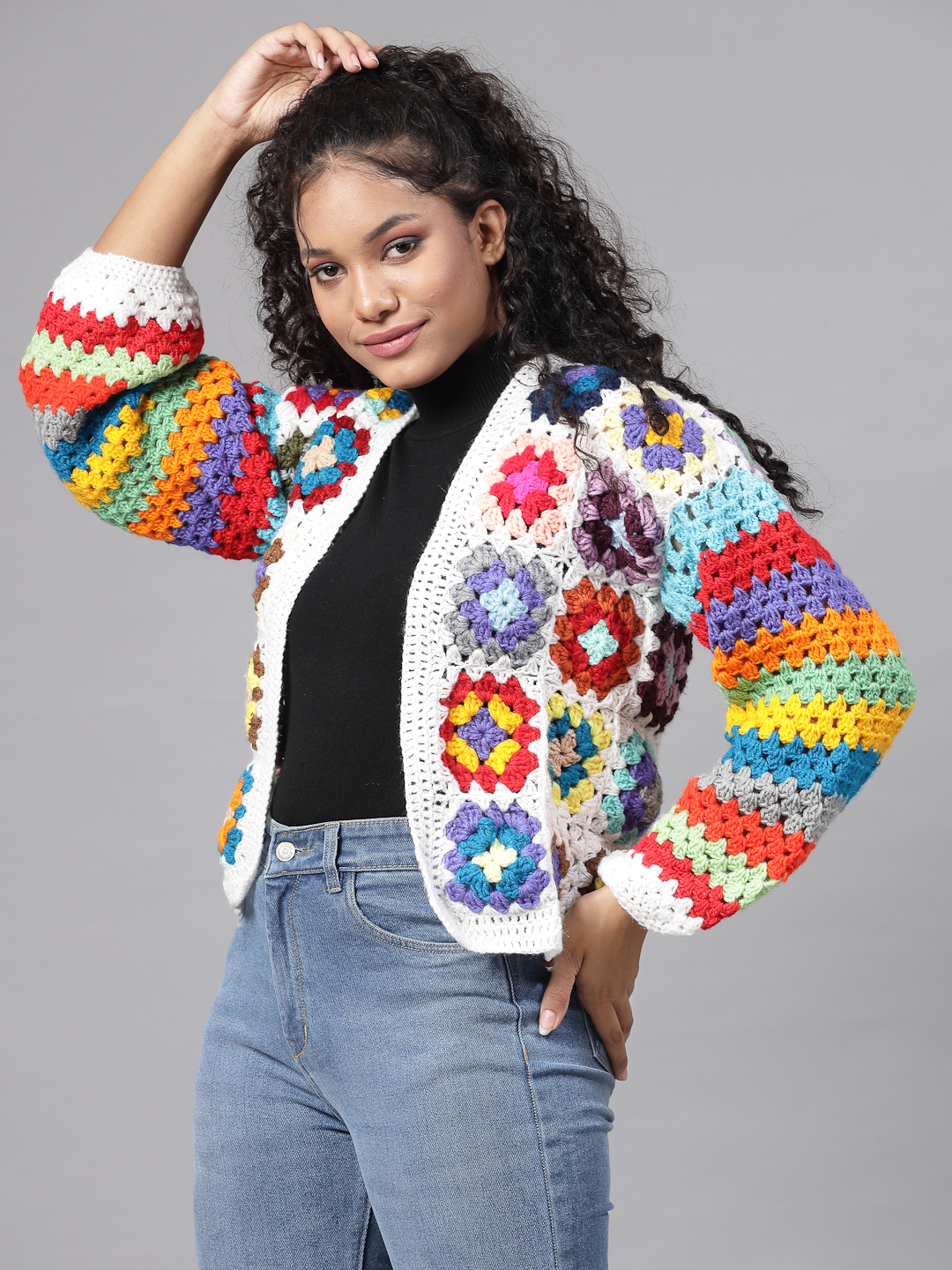 Handknit Granny Square Cardigan - Multi