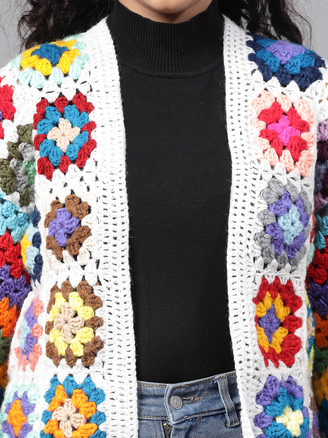 Handknit Granny Square Cardigan - Multi
