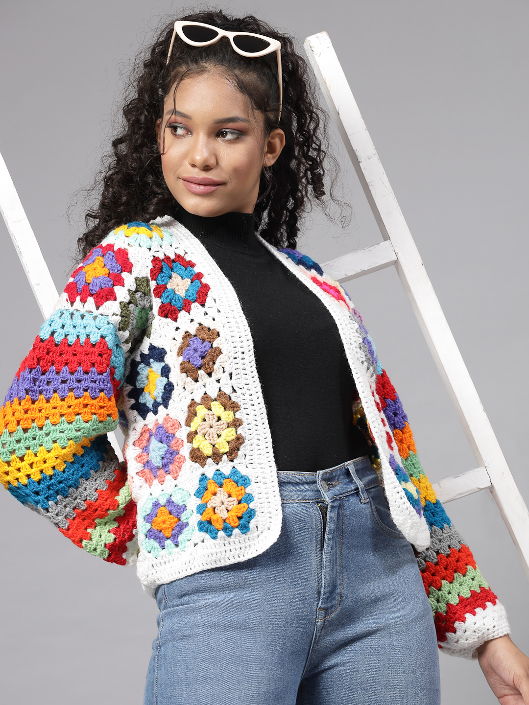 Handknit Granny Square Cardigan - Multi