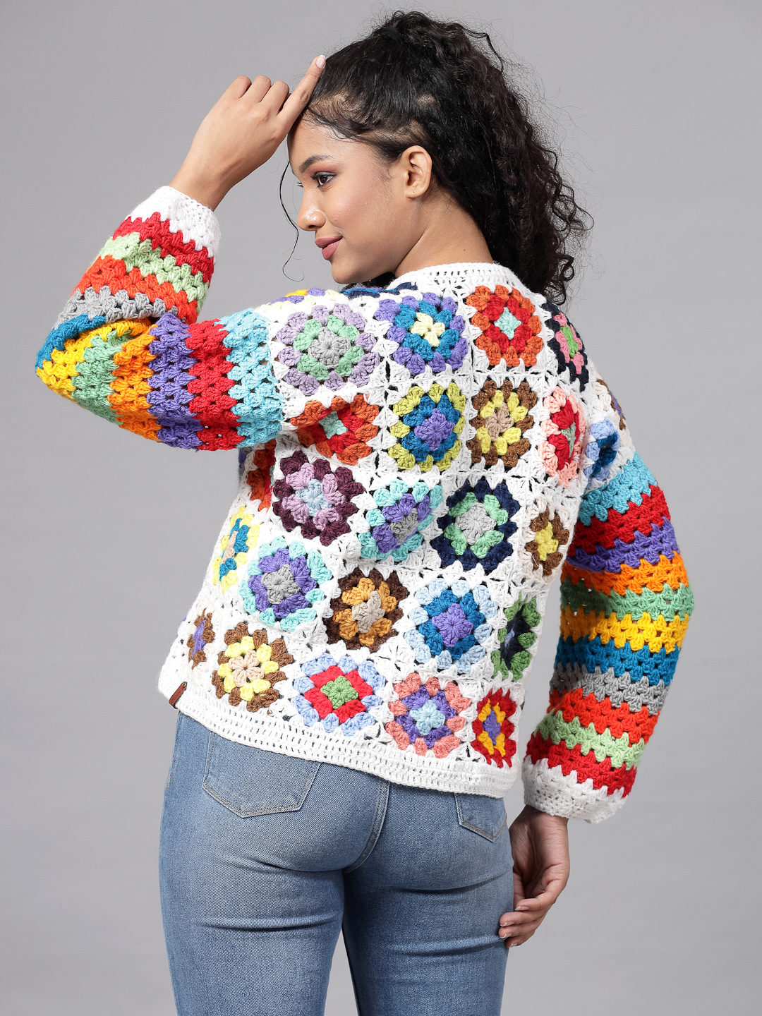 Handknit Granny Square Cardigan - Multi
