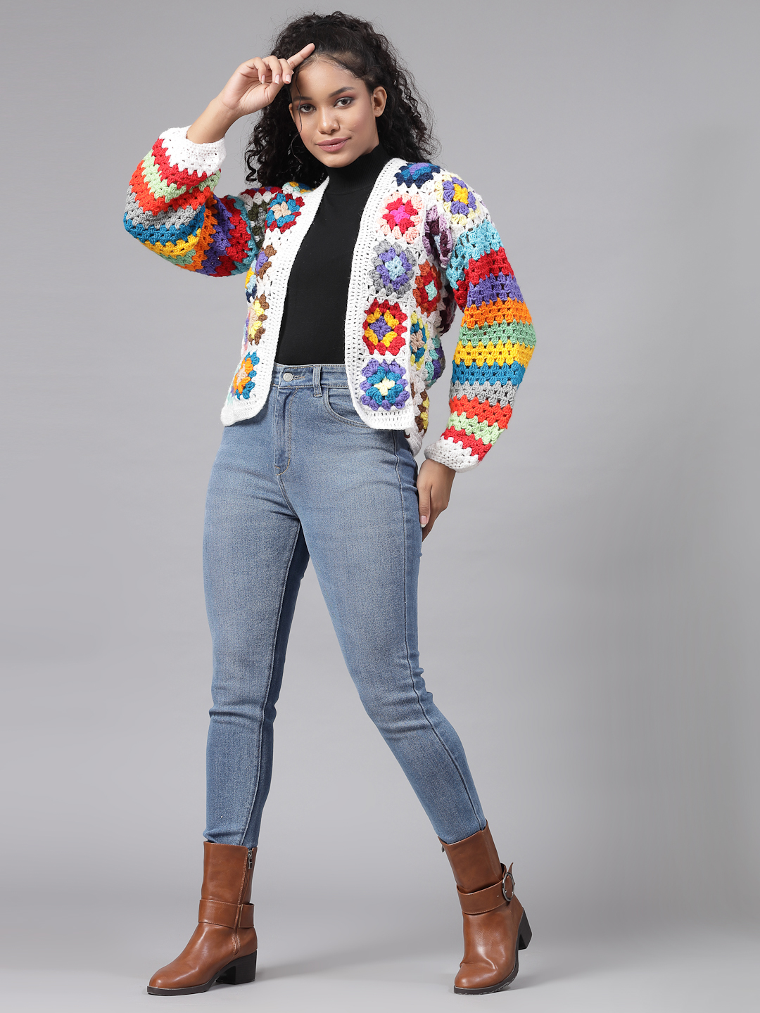 Handknit Granny Square Cardigan - Multi