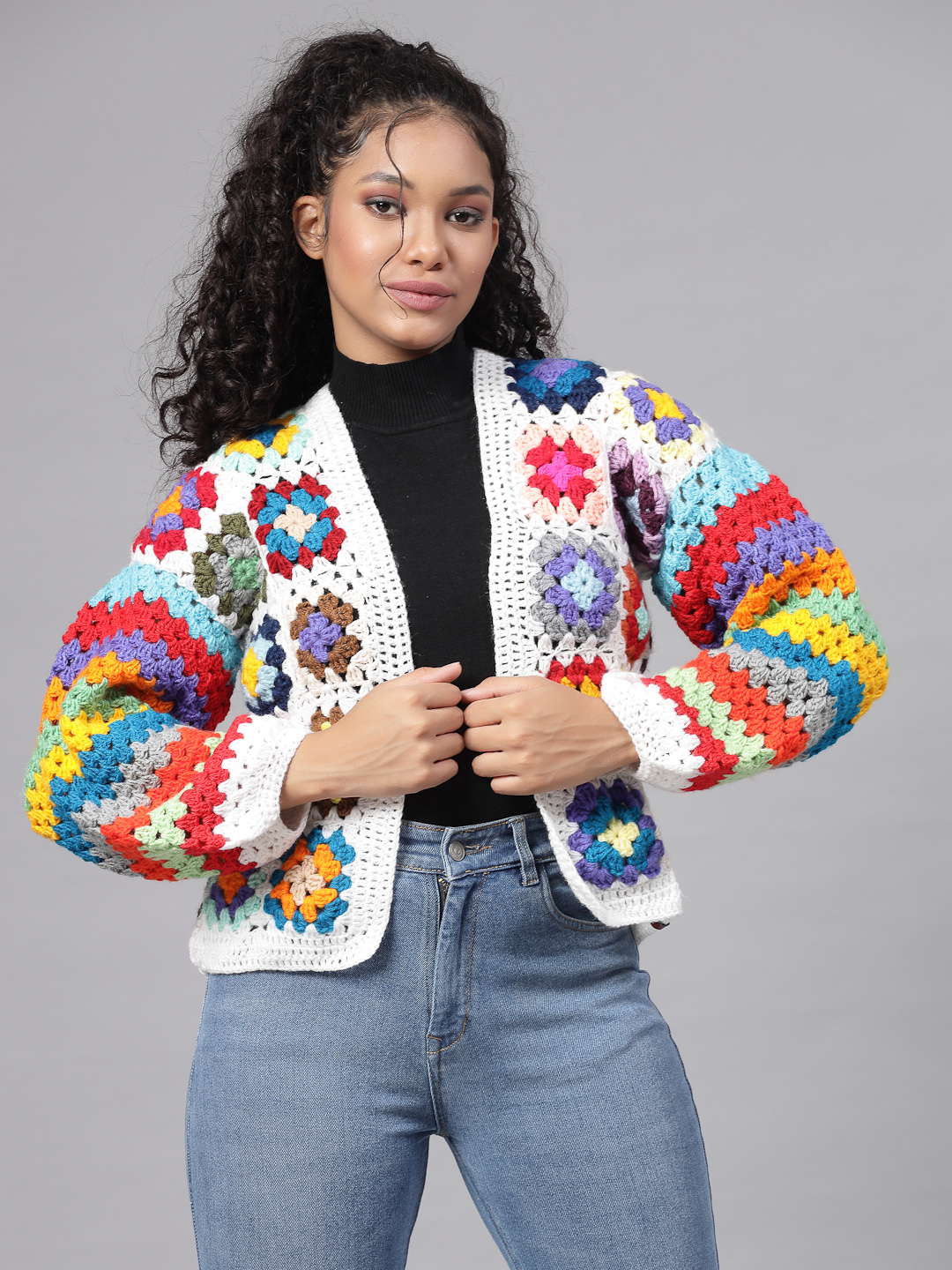 Handknit Granny Square Cardigan - Multi