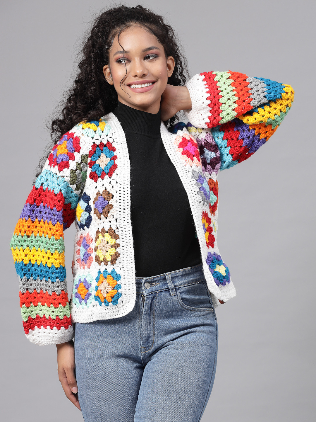 Handknit Granny Square Cardigan - Multi