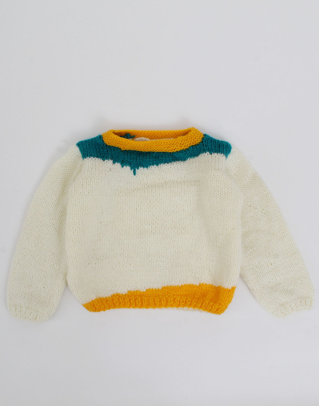 Handknitted Abstract Design Full Sleeves Sweater - Cream