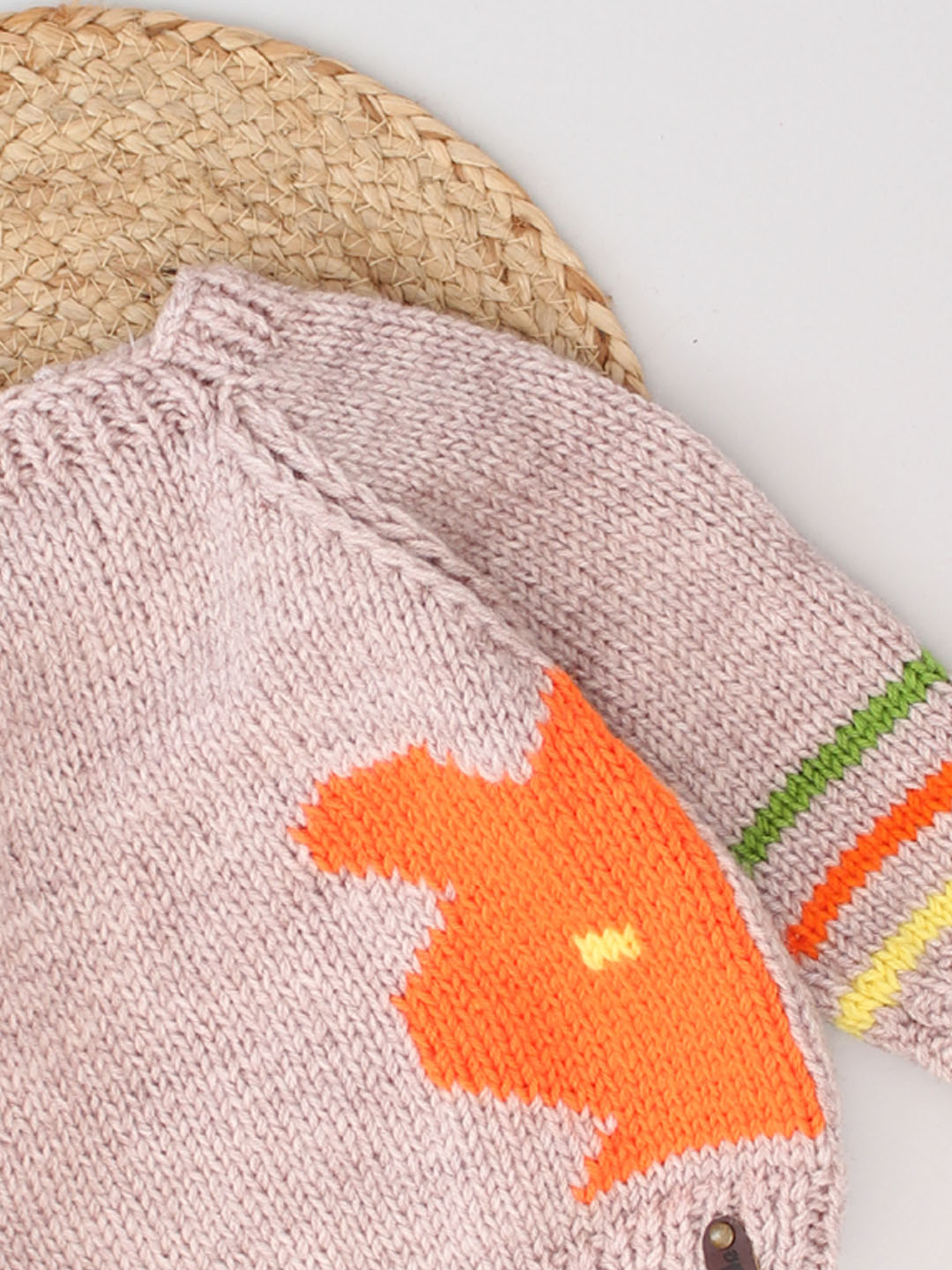 Handknitted Abstract Pattern Intarsia Stitch Sweater - Beige