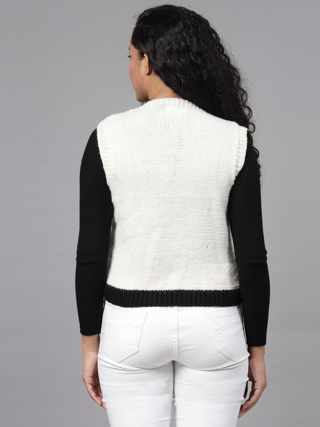 Handknitted Argyle Sweater for Women - Cream