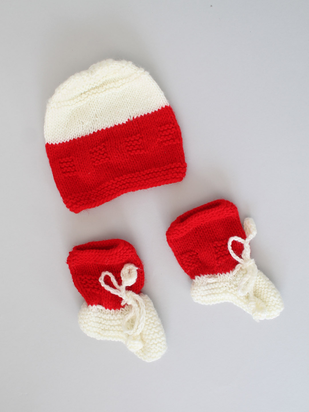 Handknitted Basket Weave Stitch Newborn Sweater Set - Red