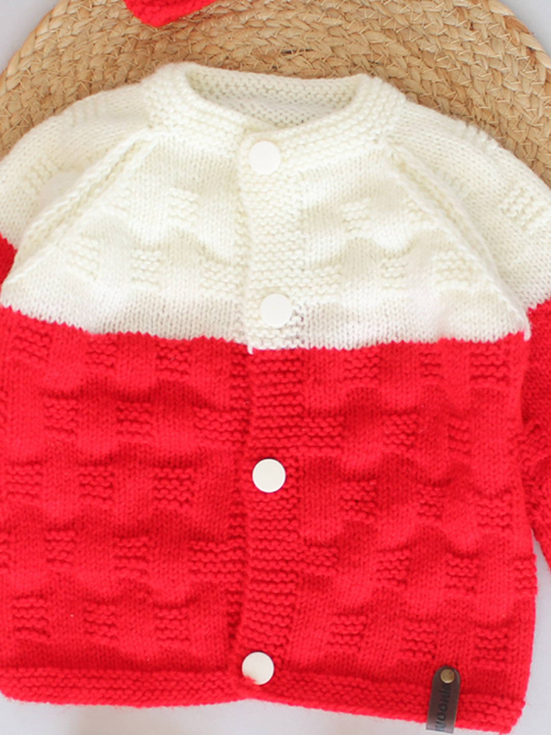 Handknitted Basket Weave Stitch Newborn Sweater Set - Red