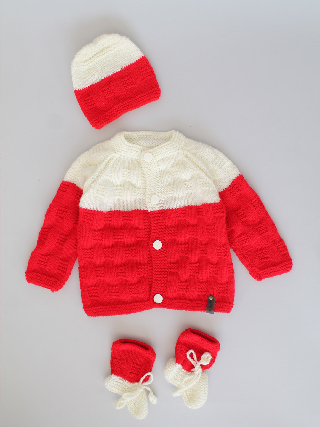 Handknitted Basket Weave Stitch Newborn Sweater Set - Red