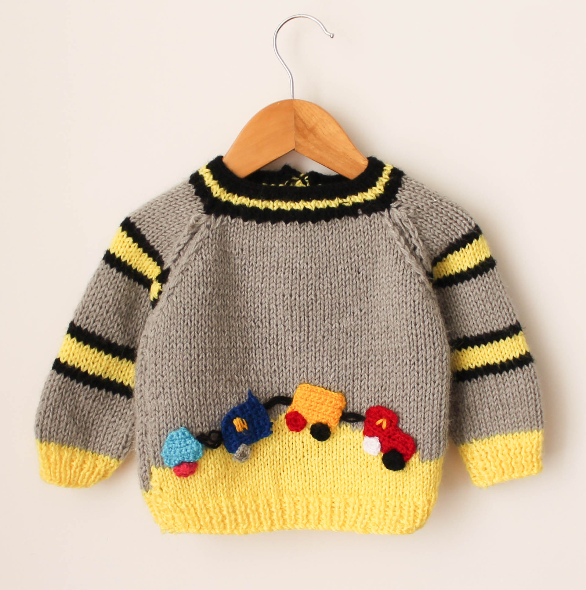 Handknitted Beautiful Designed Car Sweater For Kids - Grey