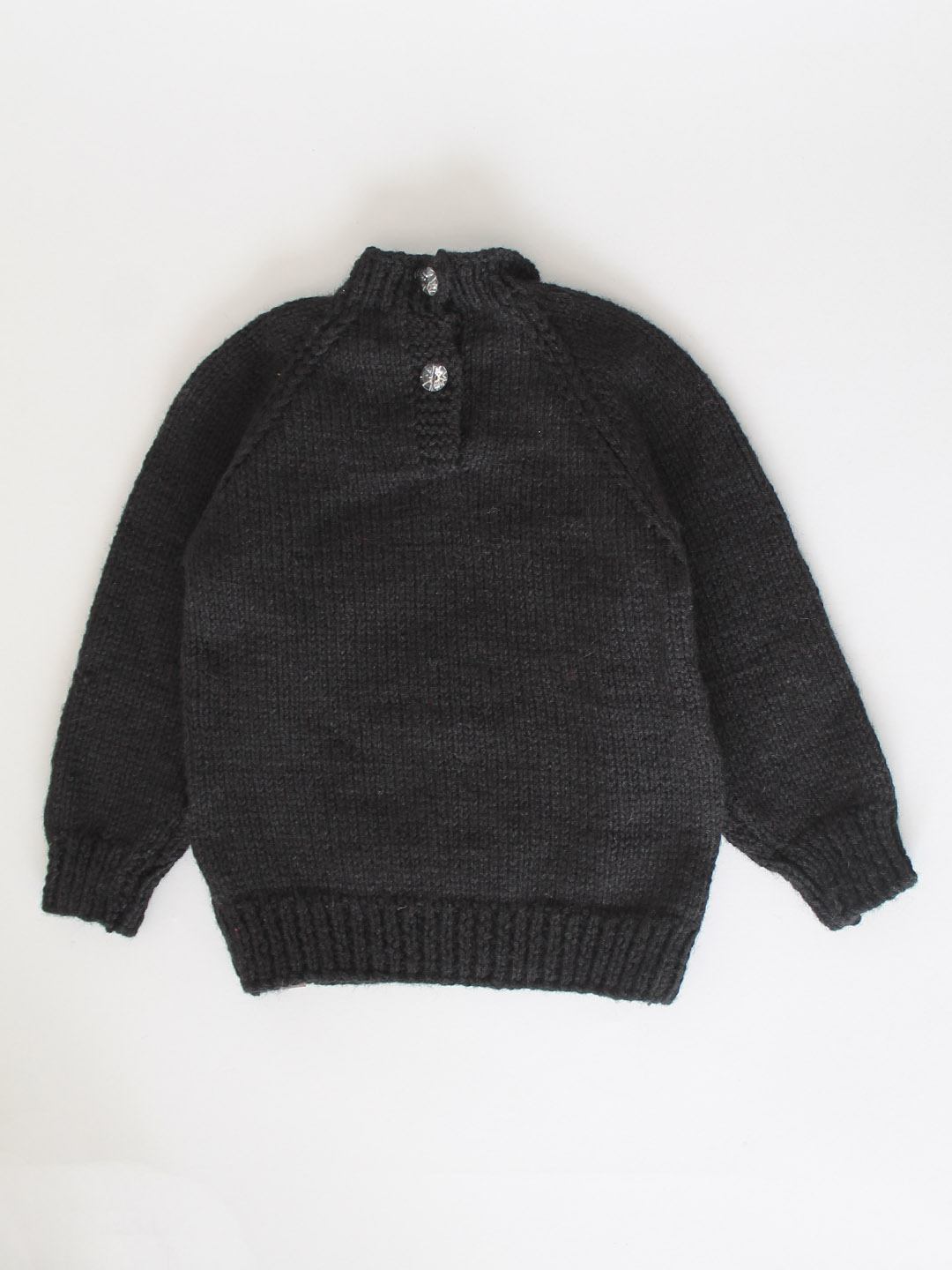 Handknitted Black Sweater with Multi Checks