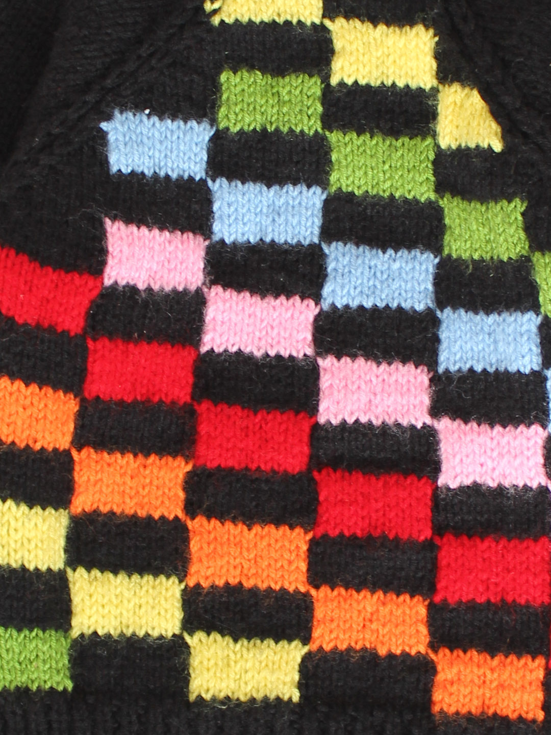 Handknitted Black Sweater with Multi Checks