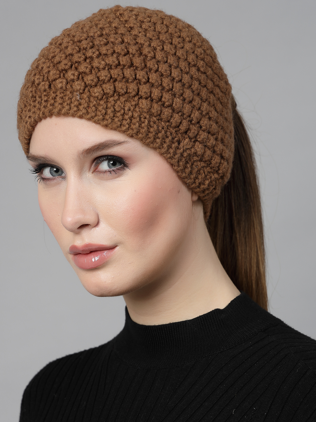 Handknitted Bramble Stitch Headband for Women - Brown